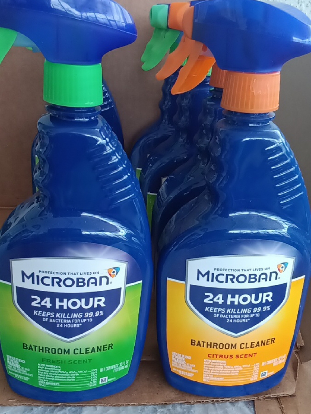 Microban 24 Hour Bathroom Cleaner - Blue Bottle with Green & Orange Lot Of Six